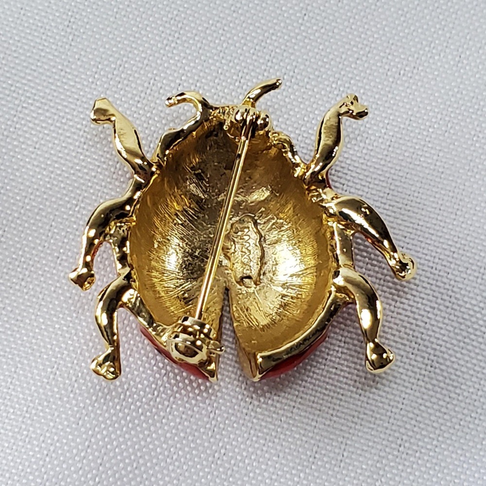 VTG Giovanni Ladybug Brooch Pin Gold-Tone Red & Black Enamel 1.25 Inches - Picture 9 of 12